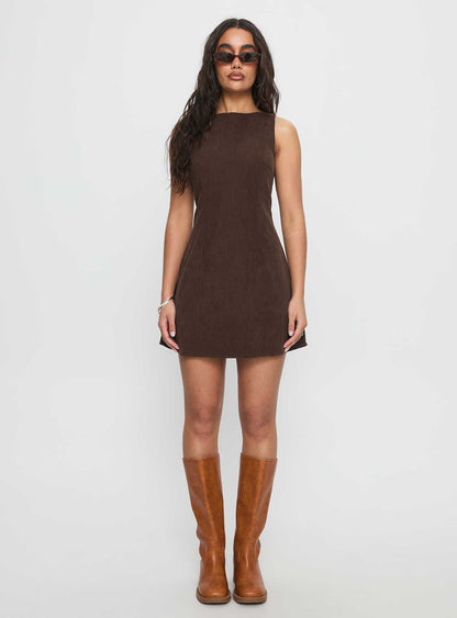 Vestido mini de pana Alfalfa color chocolate para mujer alta